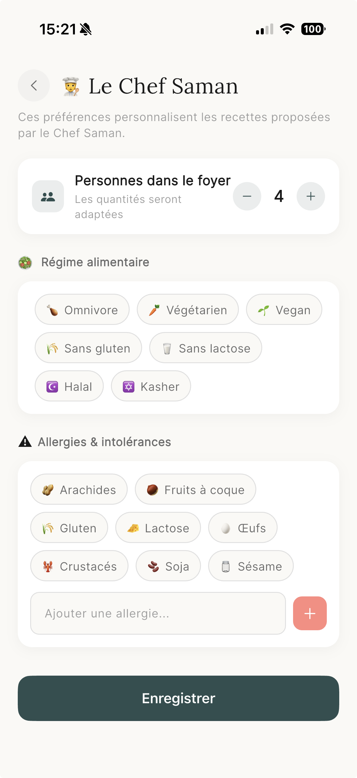 Configuration du Chef Saman